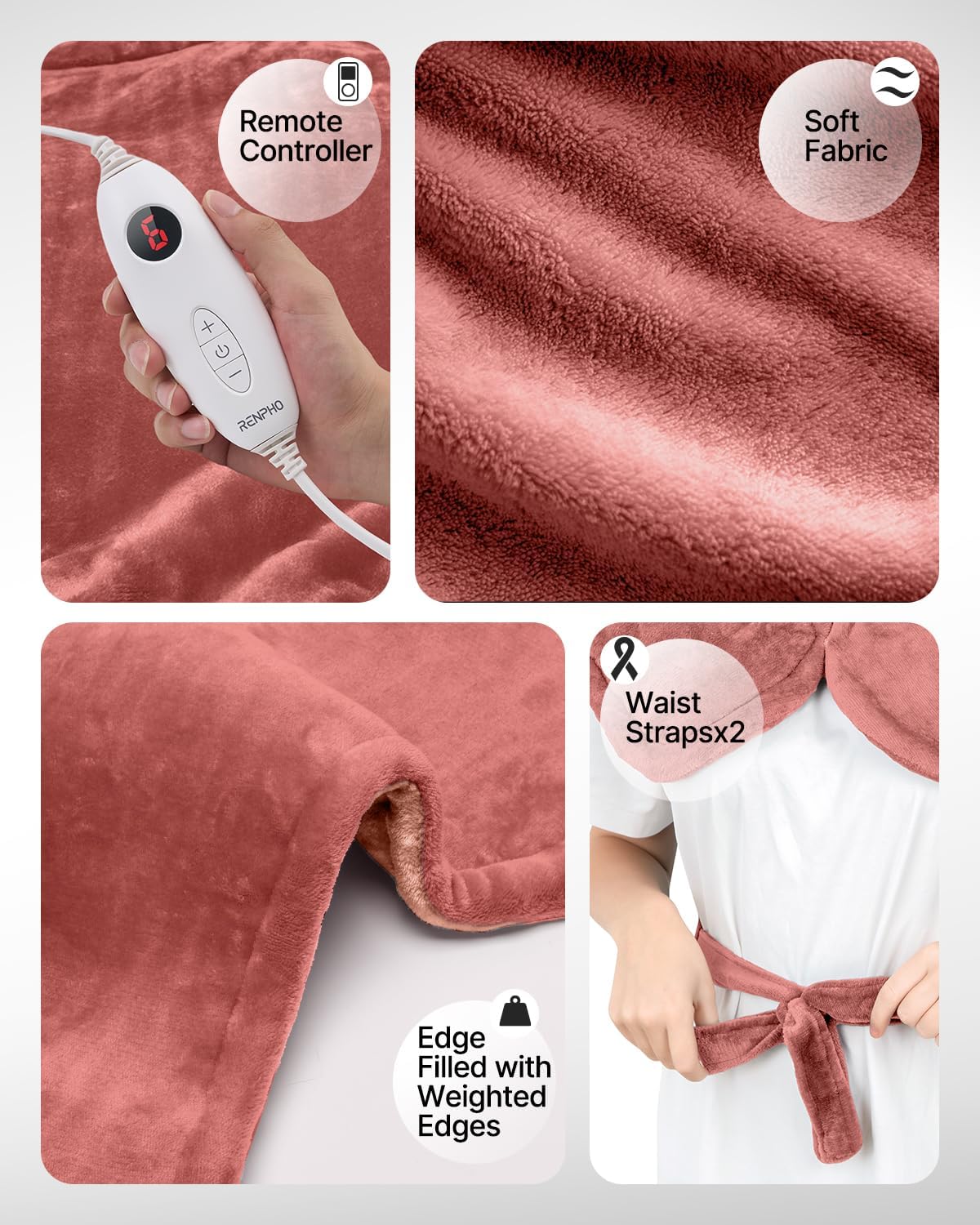 RENPHO Electric Heating Pad for Neck Shoulders and Back Warm Therapy Pink DEMO