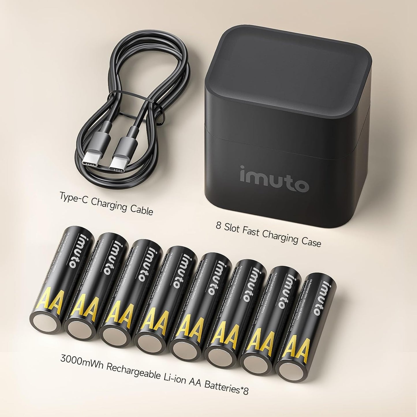 imuto Rechargeable AA Batteries 8-Pack with Fast Charger, 3000mAh 1.5V NEW
