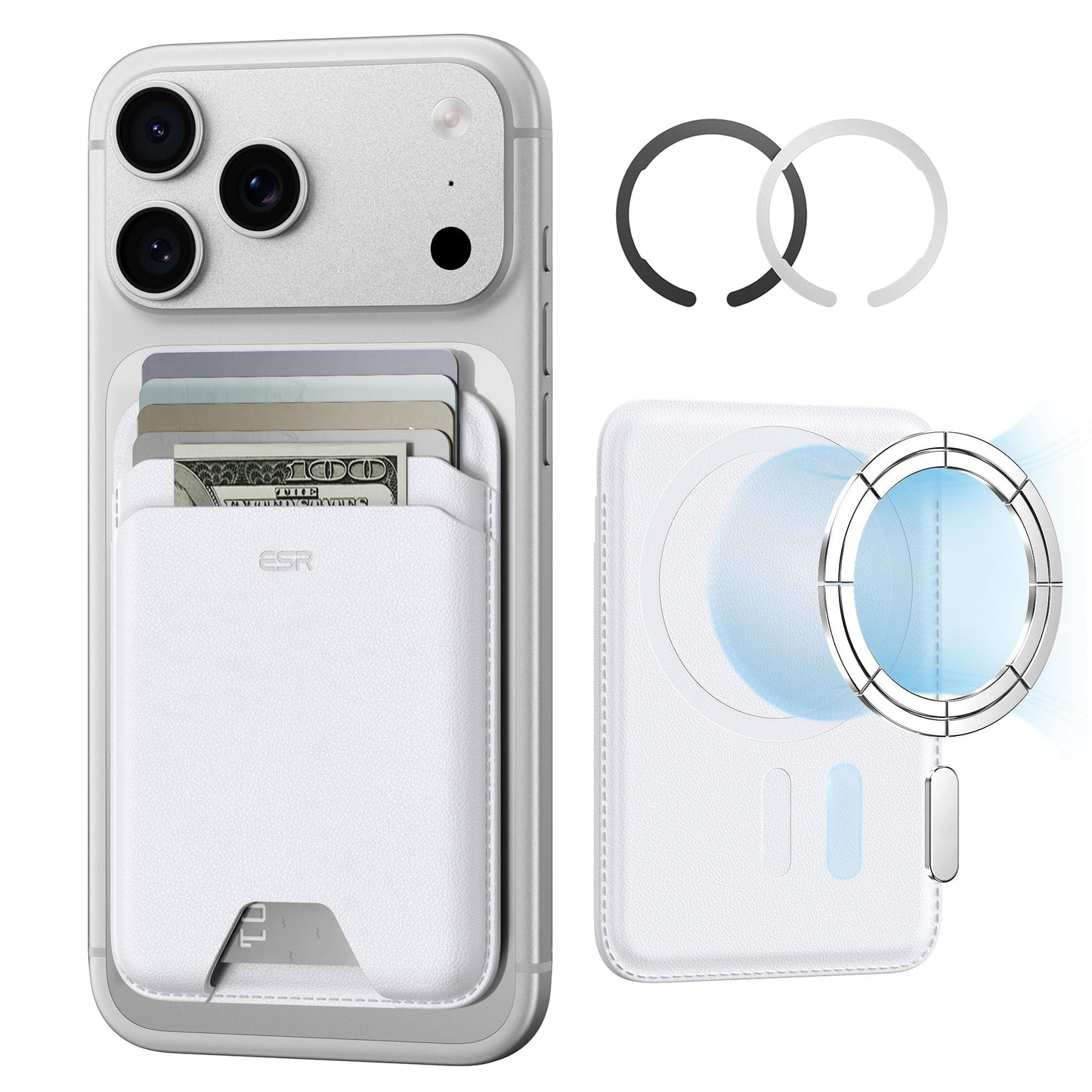 ESR Adhesive Card Holder RFID Blocking Wallet with MagSafe Sticker White NEW