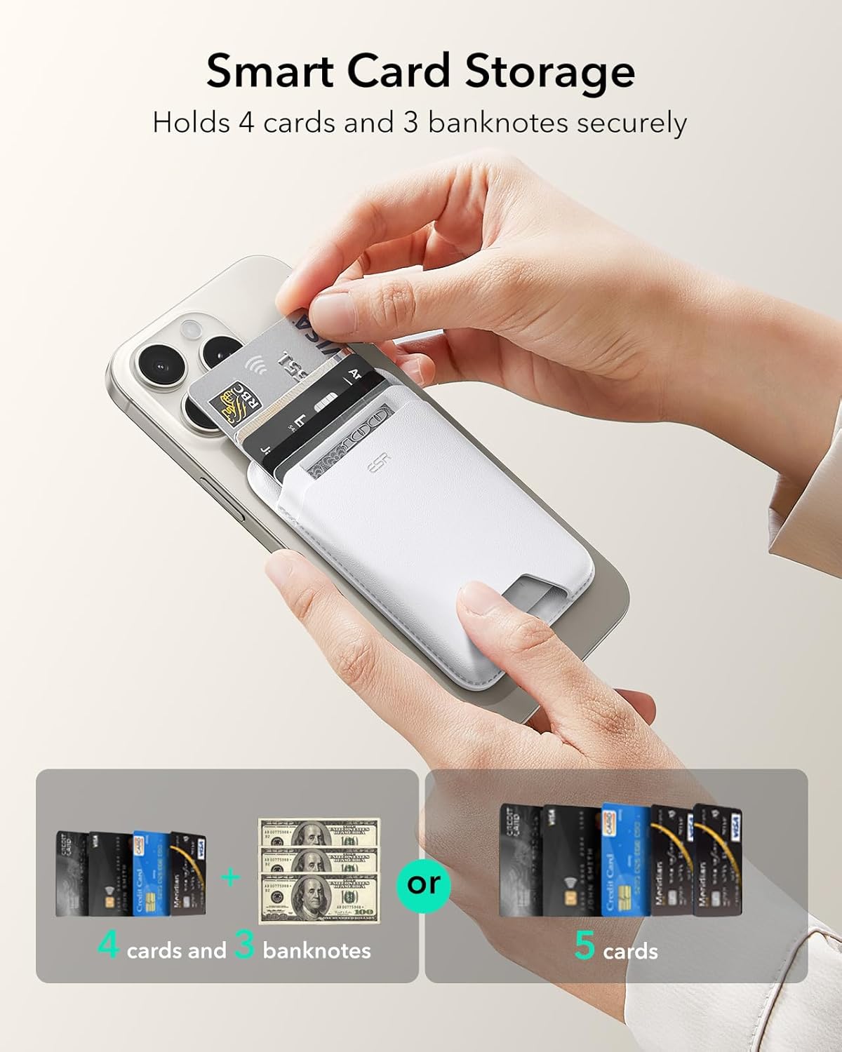 ESR Adhesive Card Holder RFID Blocking Wallet with MagSafe Sticker White NEW