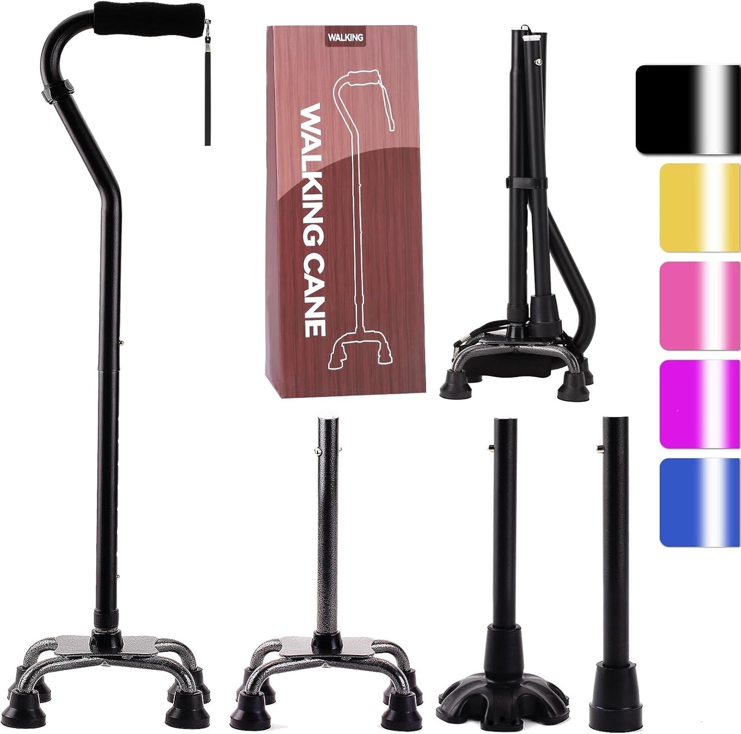 Adjustable Foldable Black Walking Cane for Elderly Seniors Adults NEW