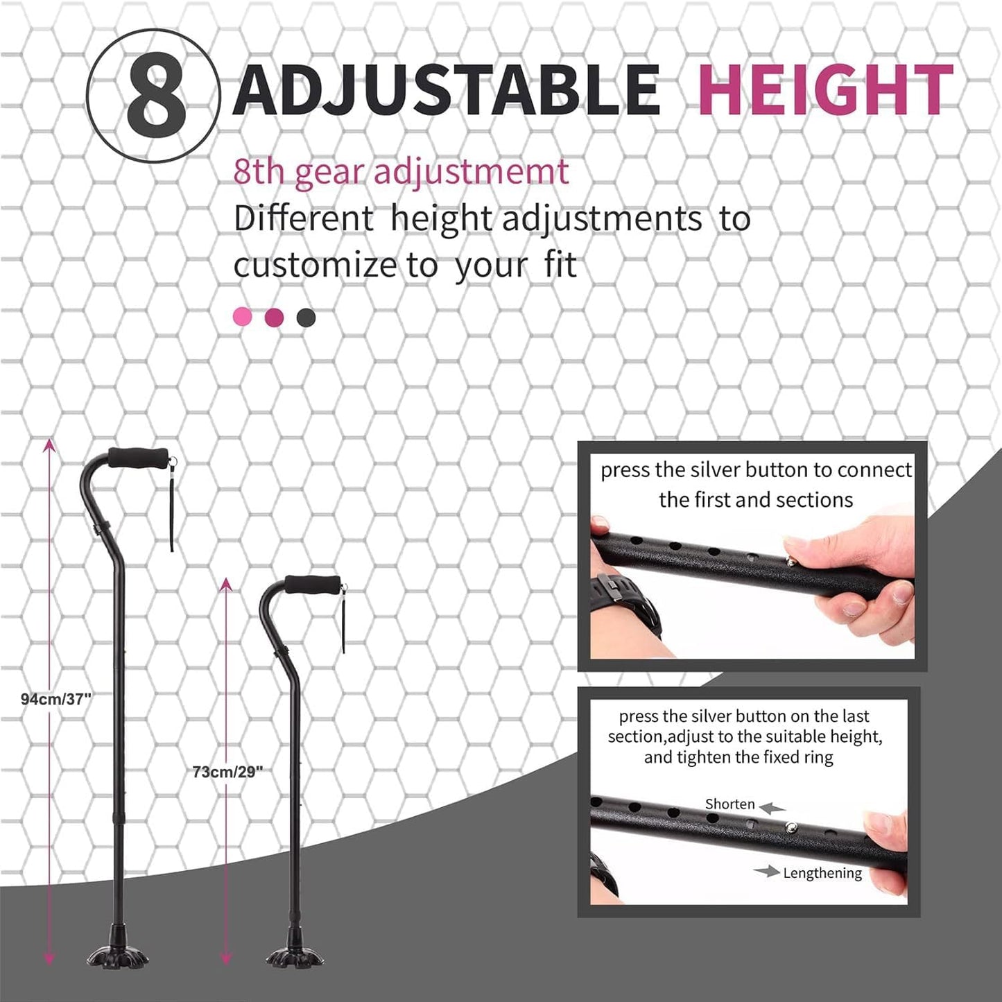 Adjustable Foldable Black Walking Cane for Elderly Seniors Adults NEW