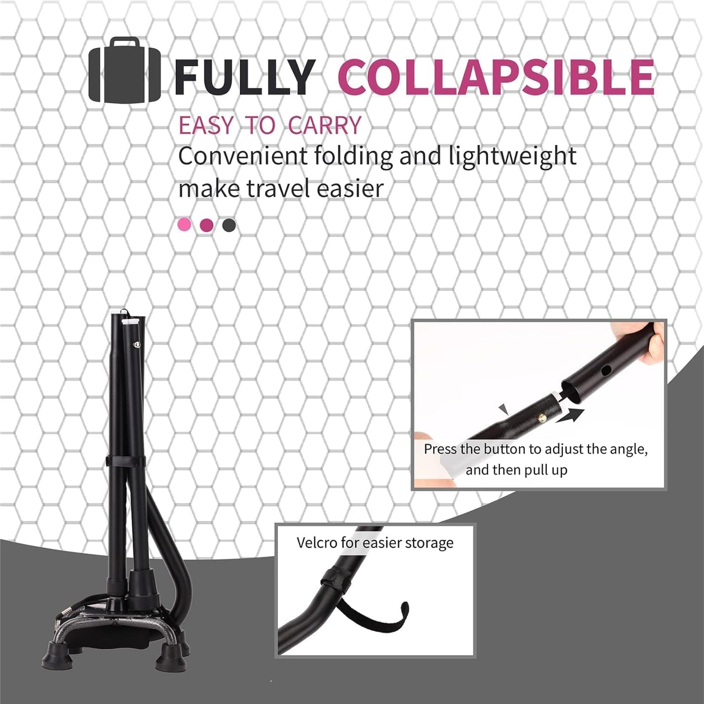 Adjustable Foldable Black Walking Cane for Elderly Seniors Adults NEW