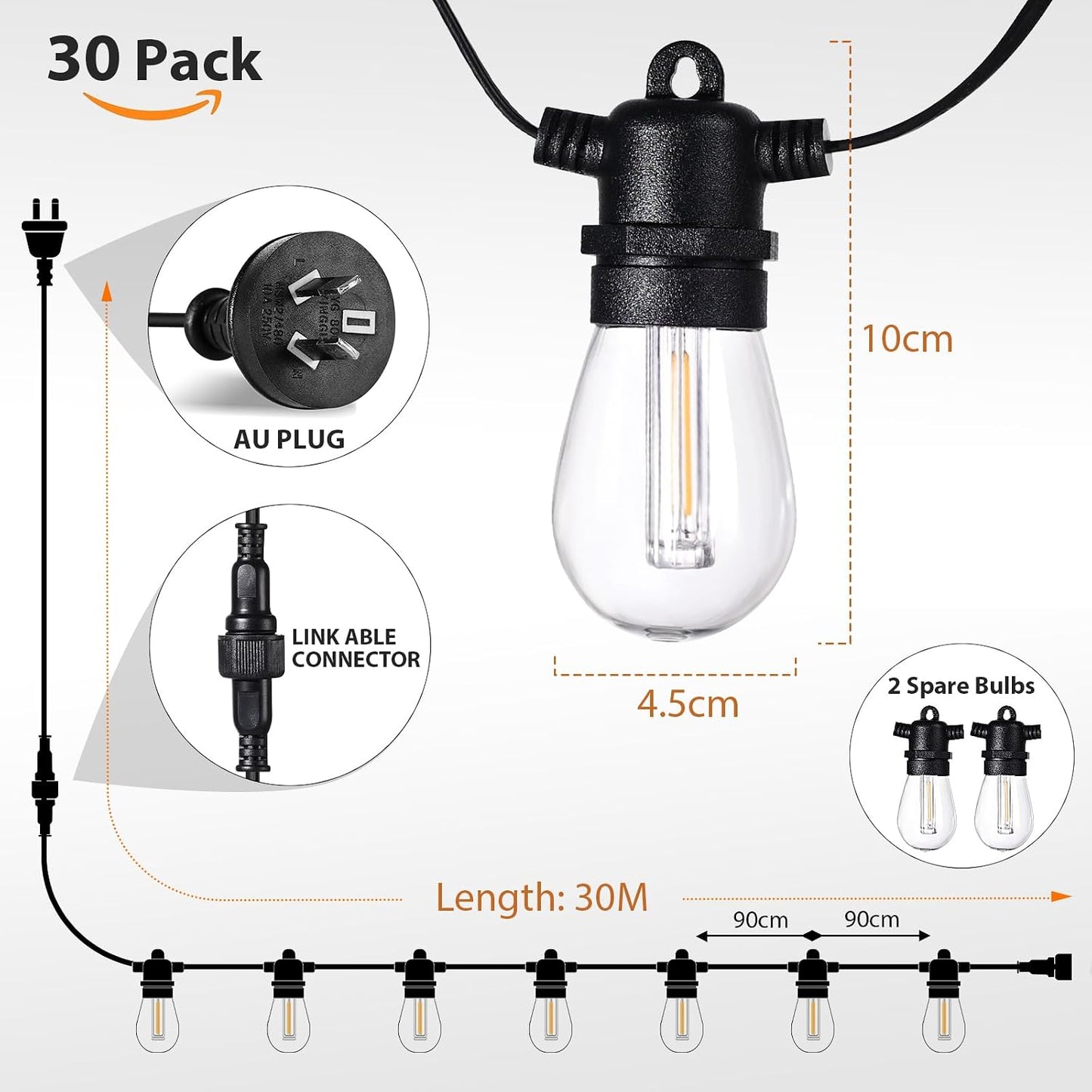 Roshin 30M Indoor-Outdoor Waterproof Warm LED Festoon Lights for Indoor & DEMO