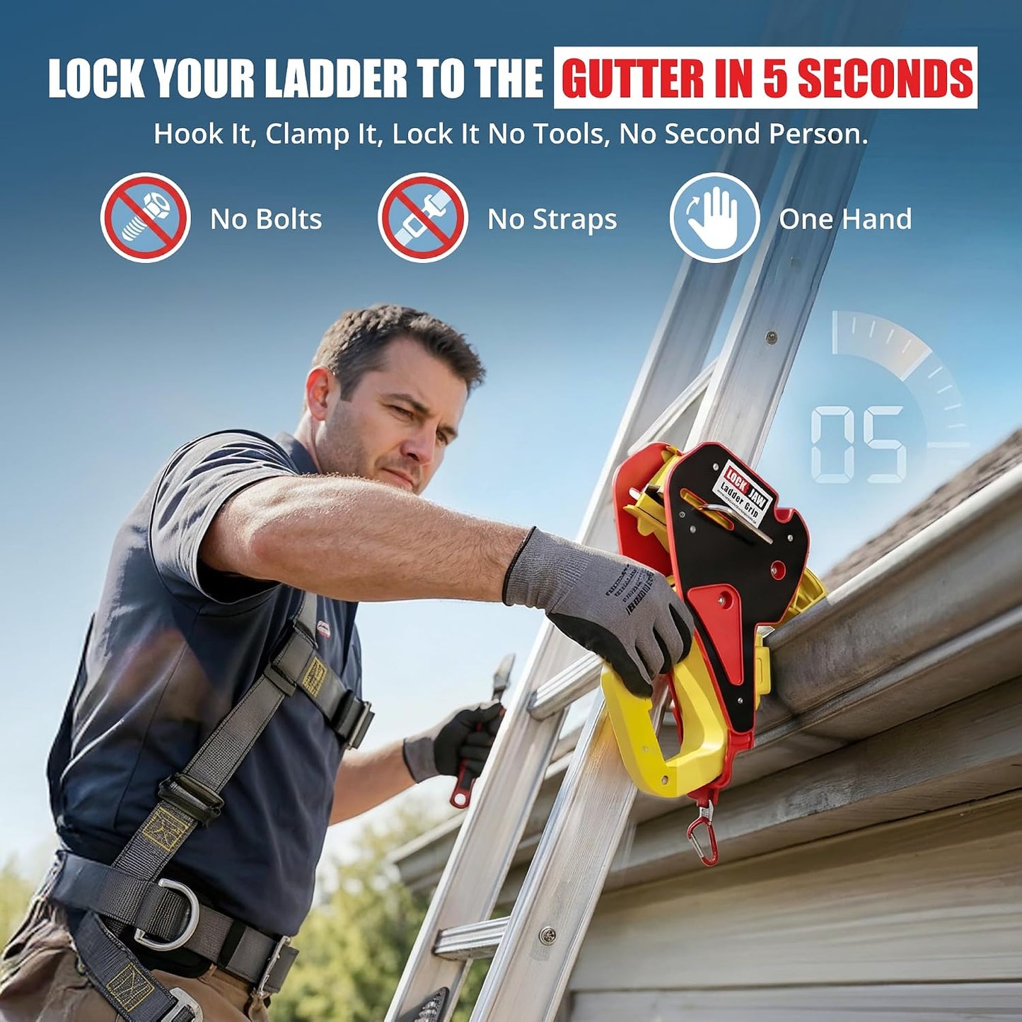 Lock Jaw Building Supplies Ladder Grip Pair Stabilizer for Gutters in DEMO