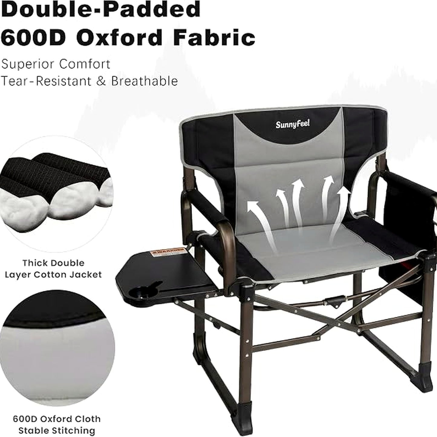 SUNNYFEEL Oversized Chairs Folding Camping Chair Heavy Duty Black & Grey DEMO