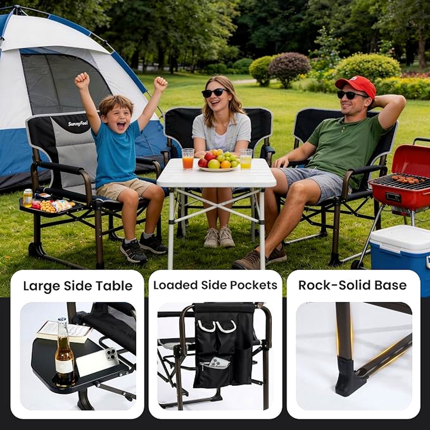 SUNNYFEEL Oversized Chairs Folding Camping Chair Heavy Duty Black & Grey DEMO