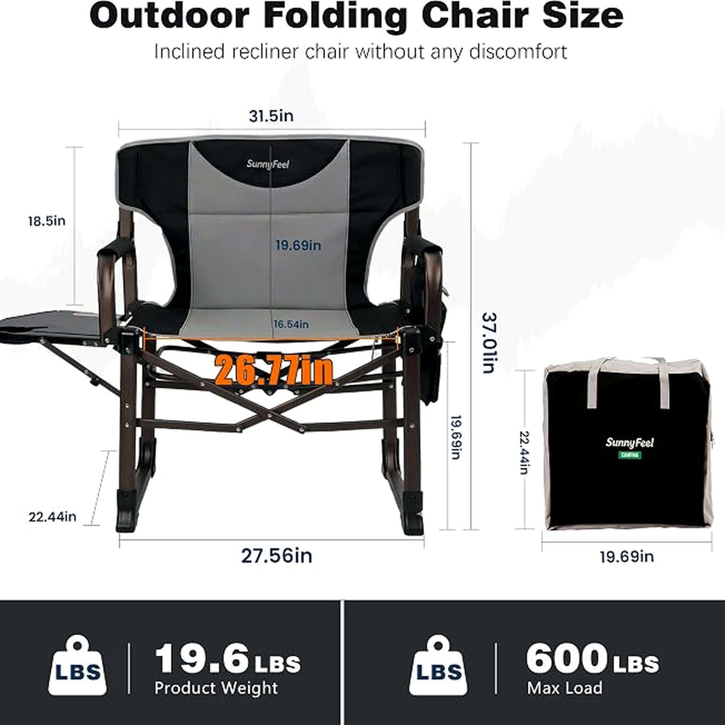 SUNNYFEEL Oversized Chairs Folding Camping Chair Heavy Duty Black & Grey DEMO