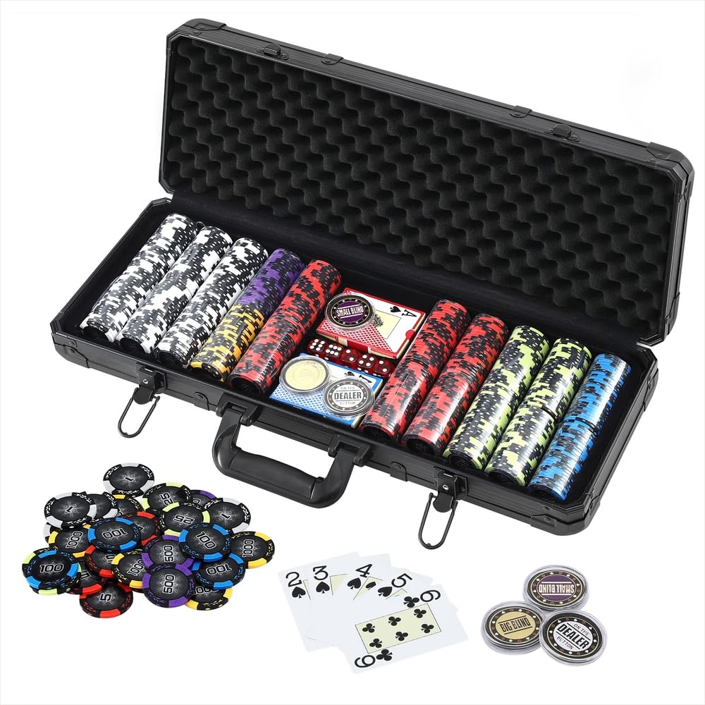 500 Piece Heavyweight Poker Chip Set Texas Holdem Casino Game Dice Case DEMO