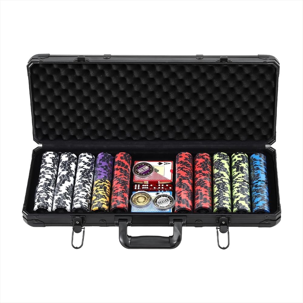 500 Piece Heavyweight Poker Chip Set Texas Holdem Casino Game Dice Case DEMO