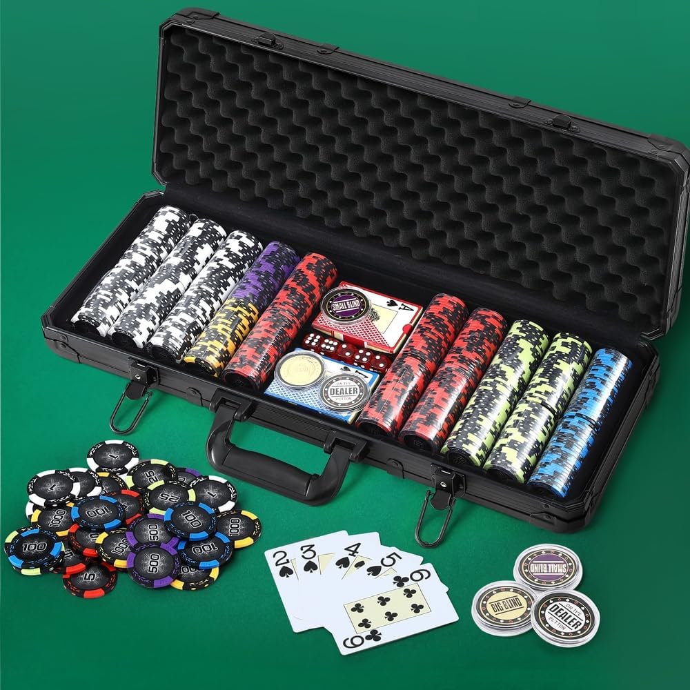 500 Piece Heavyweight Poker Chip Set Texas Holdem Casino Game Dice Case DEMO