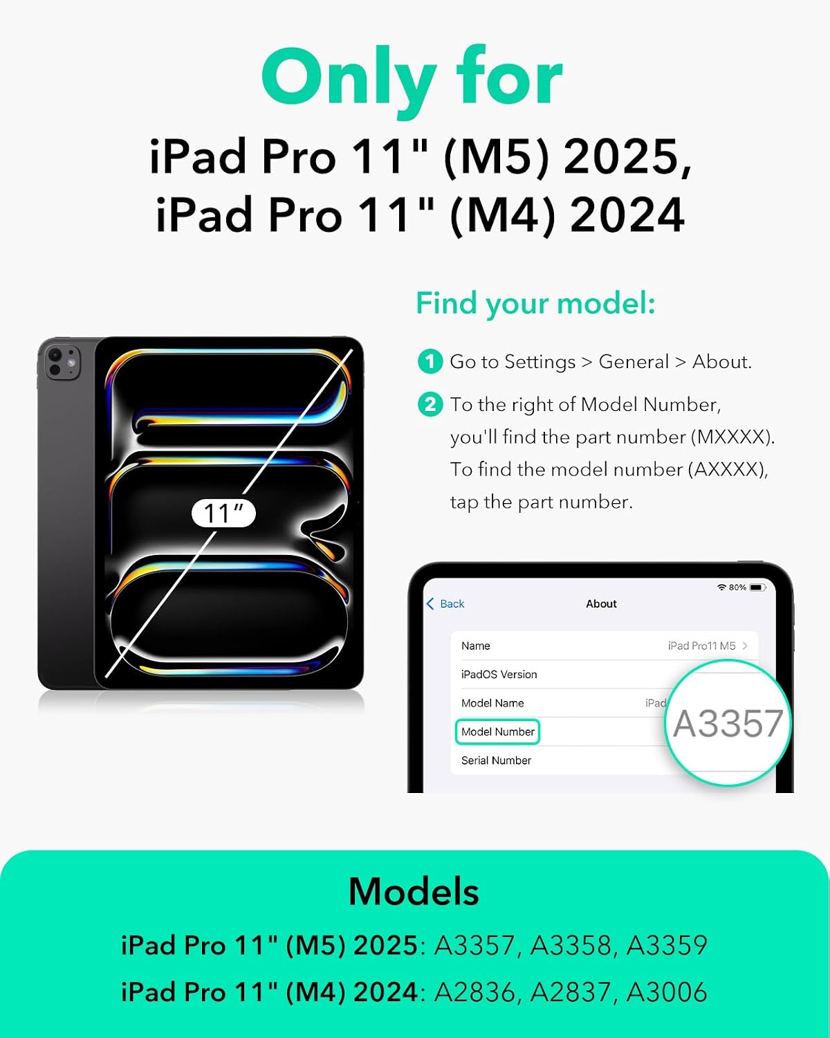 ESR Rotating Tablet Case for iPad Pro 11" with Removable Stand, Black Size NEW