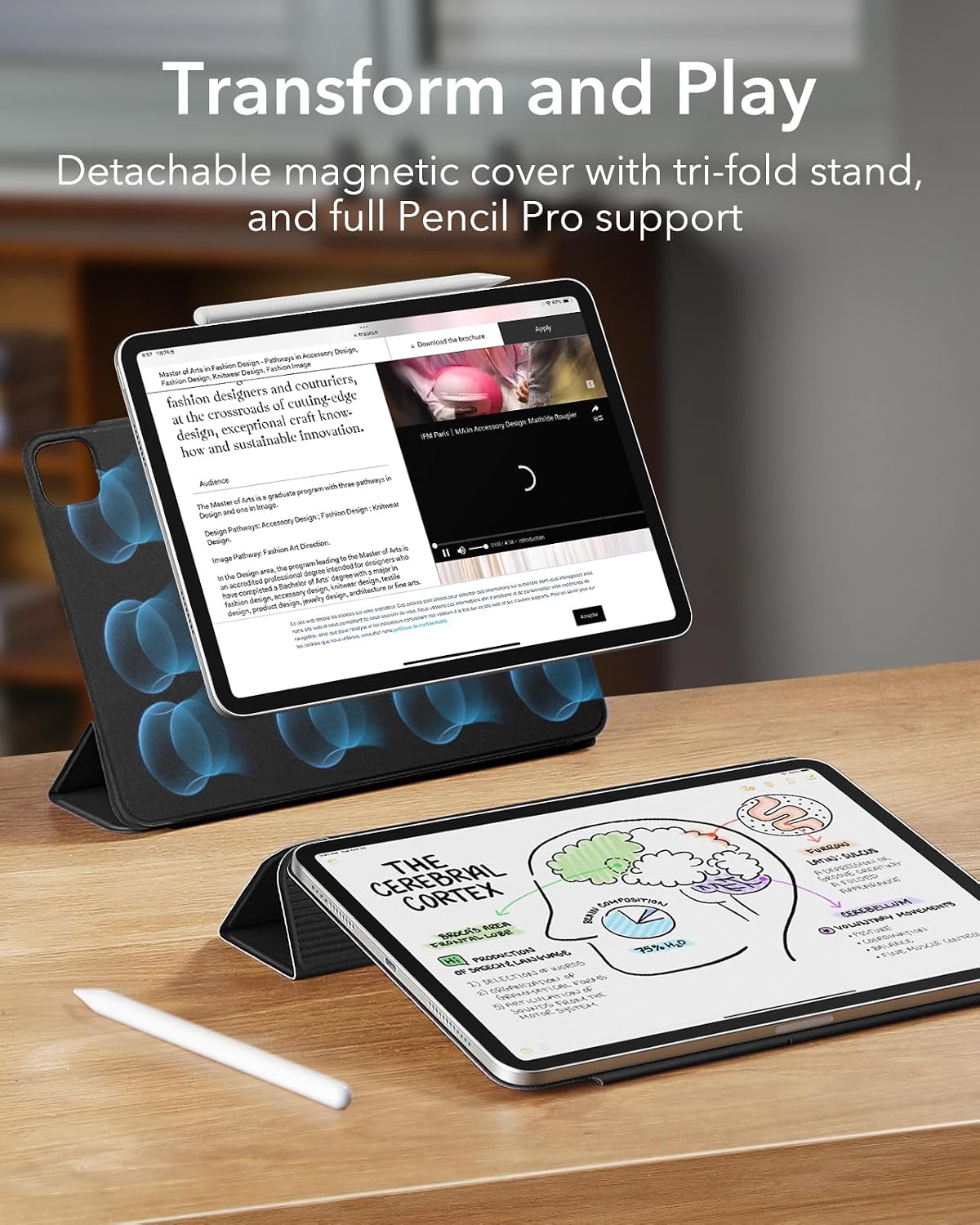 ESR Magnetic Attachment Tablet Case for iPad Air 11 inch, Black, Protective NEW