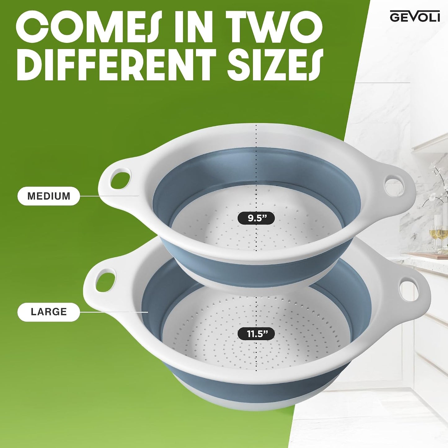 Gevoli Collapsible Colanders Set of 2 Food Strainers White and Blue Kitchen NEW