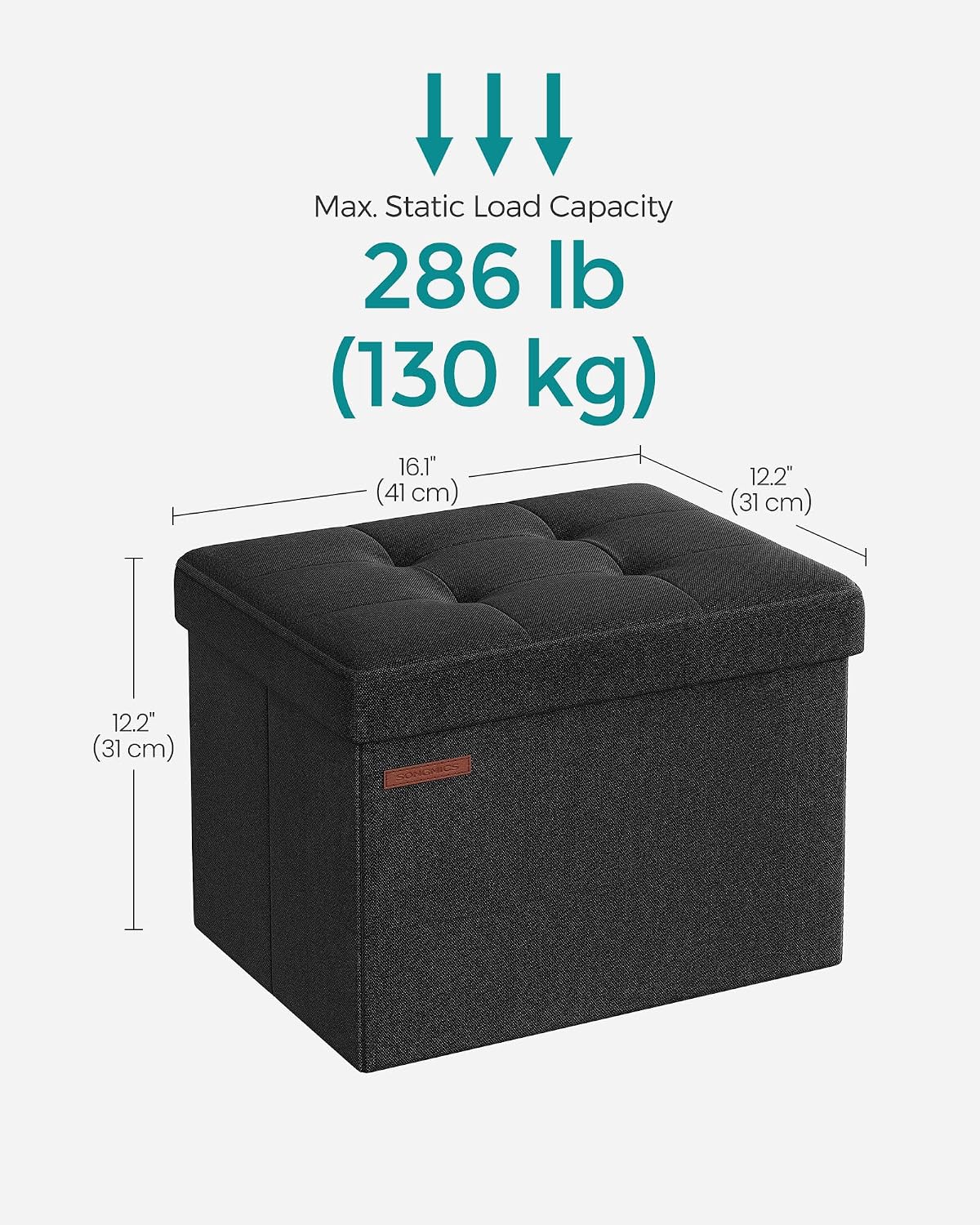 SONGMICS Folding Ottomans Storage Ottoman Foot Rest Stool, 12.2" x 16.1", NEW