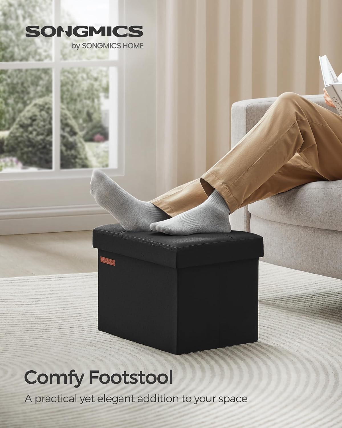 SONGMICS Folding Ottomans Storage Ottoman Foot Rest Stool, 12.2" x 16.1", NEW