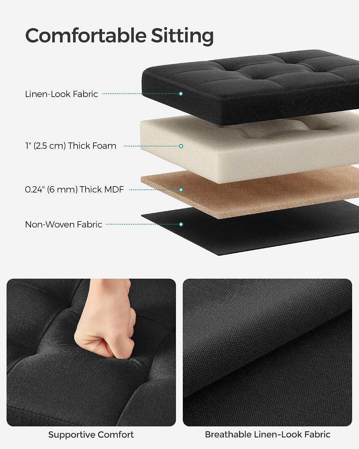 SONGMICS Folding Ottomans Storage Ottoman Foot Rest Stool, 12.2" x 16.1", NEW