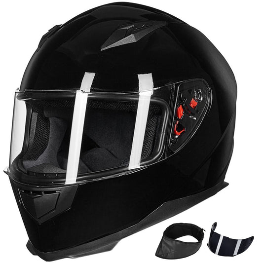 ILM Motorcycle Full Face Helmet Tinted Lens Detachable Neck Gloss Black NEW