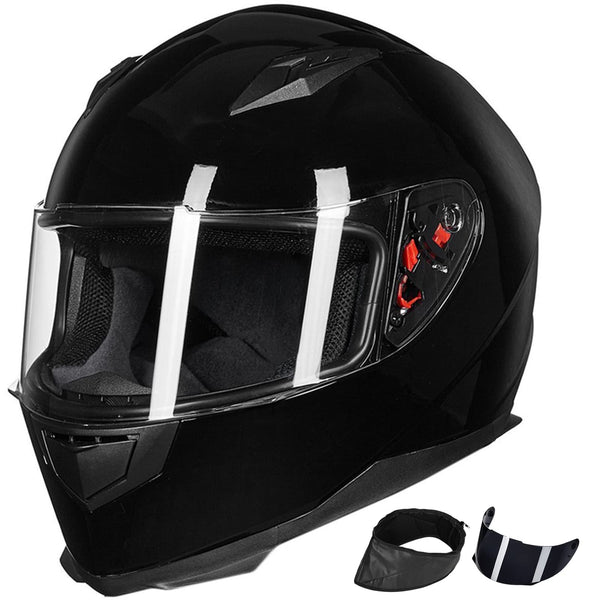 ILM Motorcycle Full Face Helmet Tinted Lens Detachable Neck Gloss Black NEW