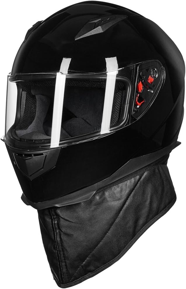 ILM Motorcycle Full Face Helmet Tinted Lens Detachable Neck Gloss Black NEW