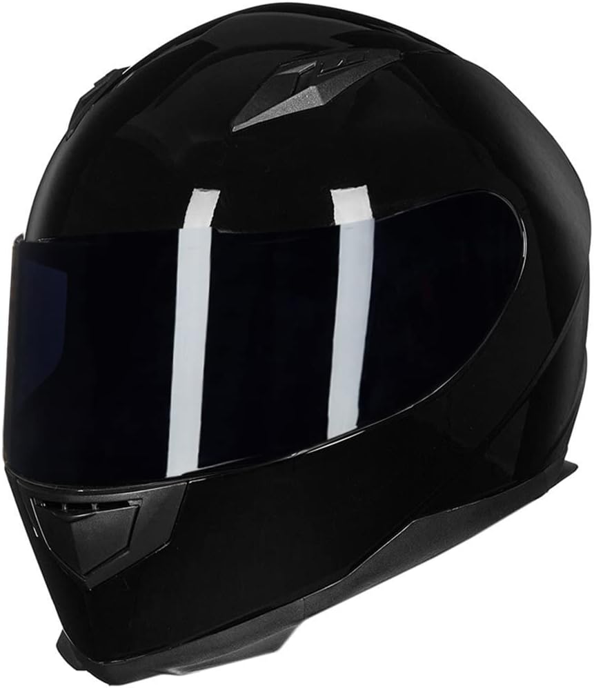 ILM Motorcycle Full Face Helmet Tinted Lens Detachable Neck Gloss Black NEW