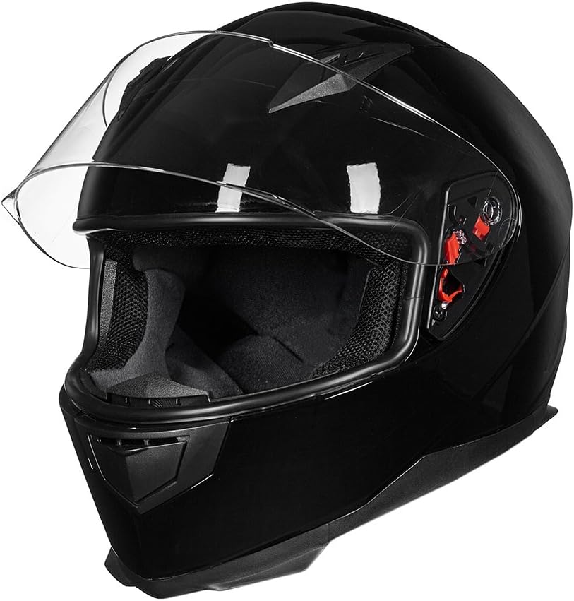ILM Motorcycle Full Face Helmet Tinted Lens Detachable Neck Gloss Black NEW