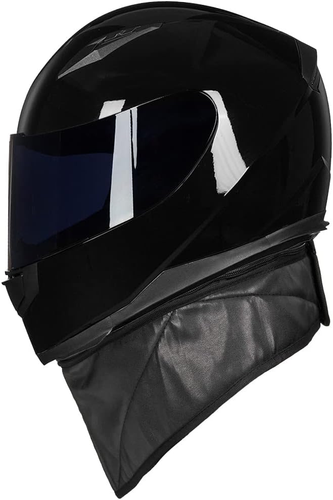 ILM Motorcycle Full Face Helmet Tinted Lens Detachable Neck Gloss Black NEW