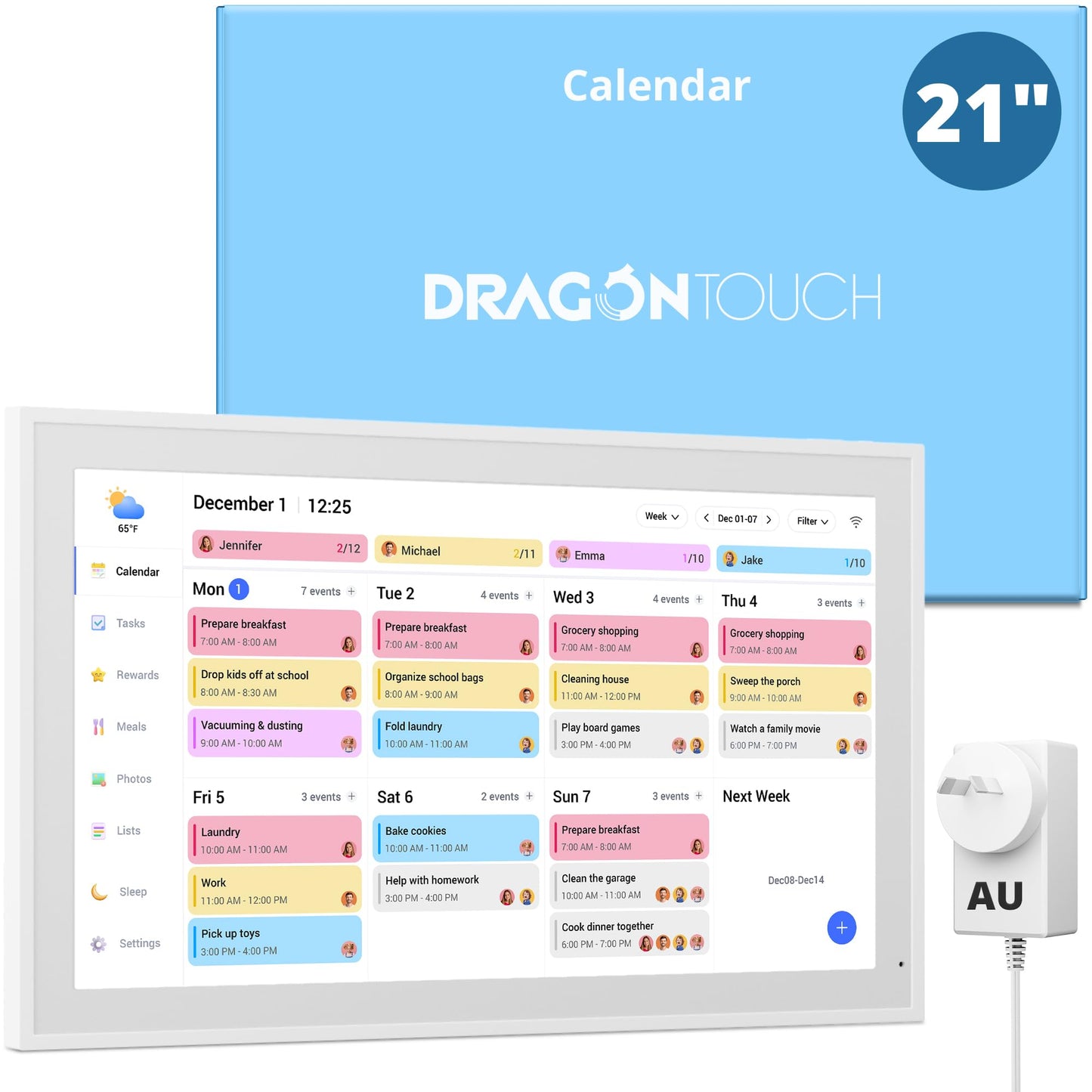 Dragon Touch 21.5" Full HD Interactive Wall Calendar 2026 - White, Planner DEMO