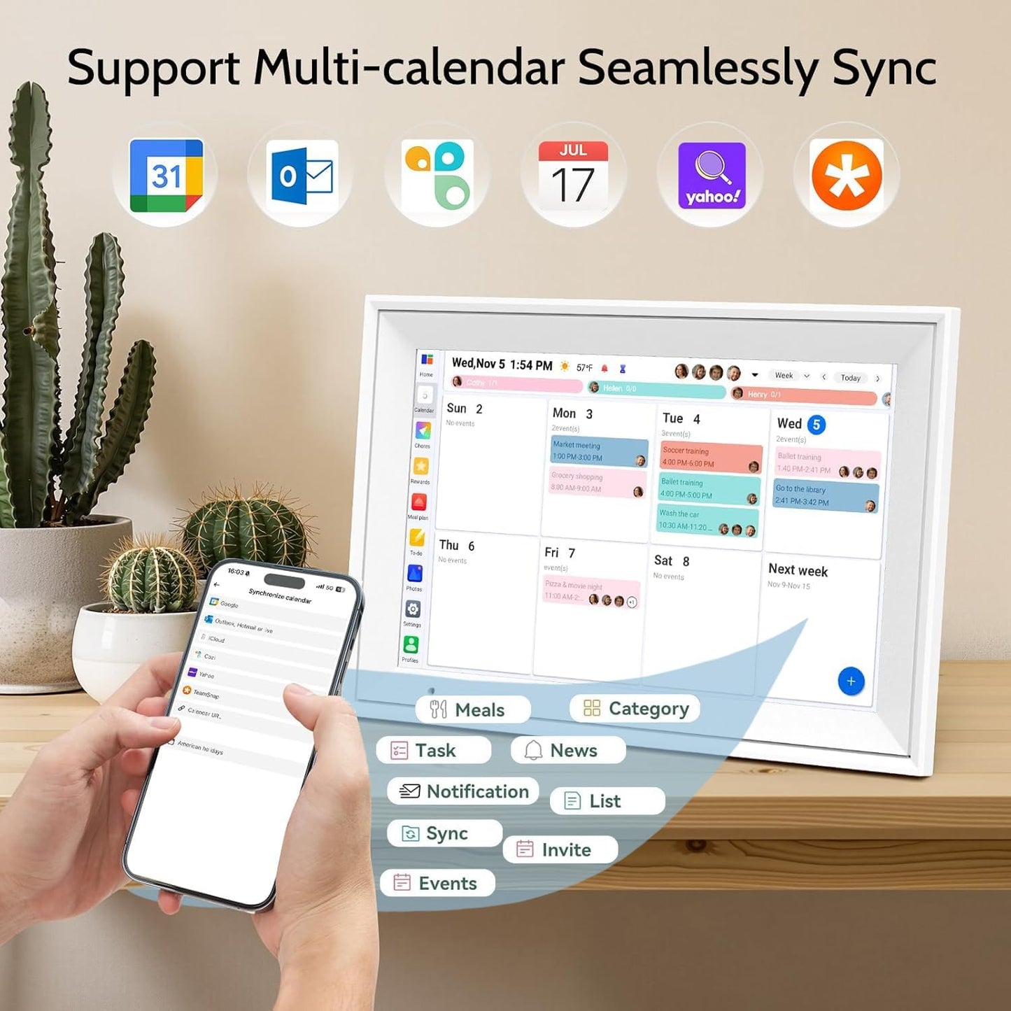 FotoCube 15.6 Inch Digital Wall Calendar Smart Planner Chore Chart White NEW