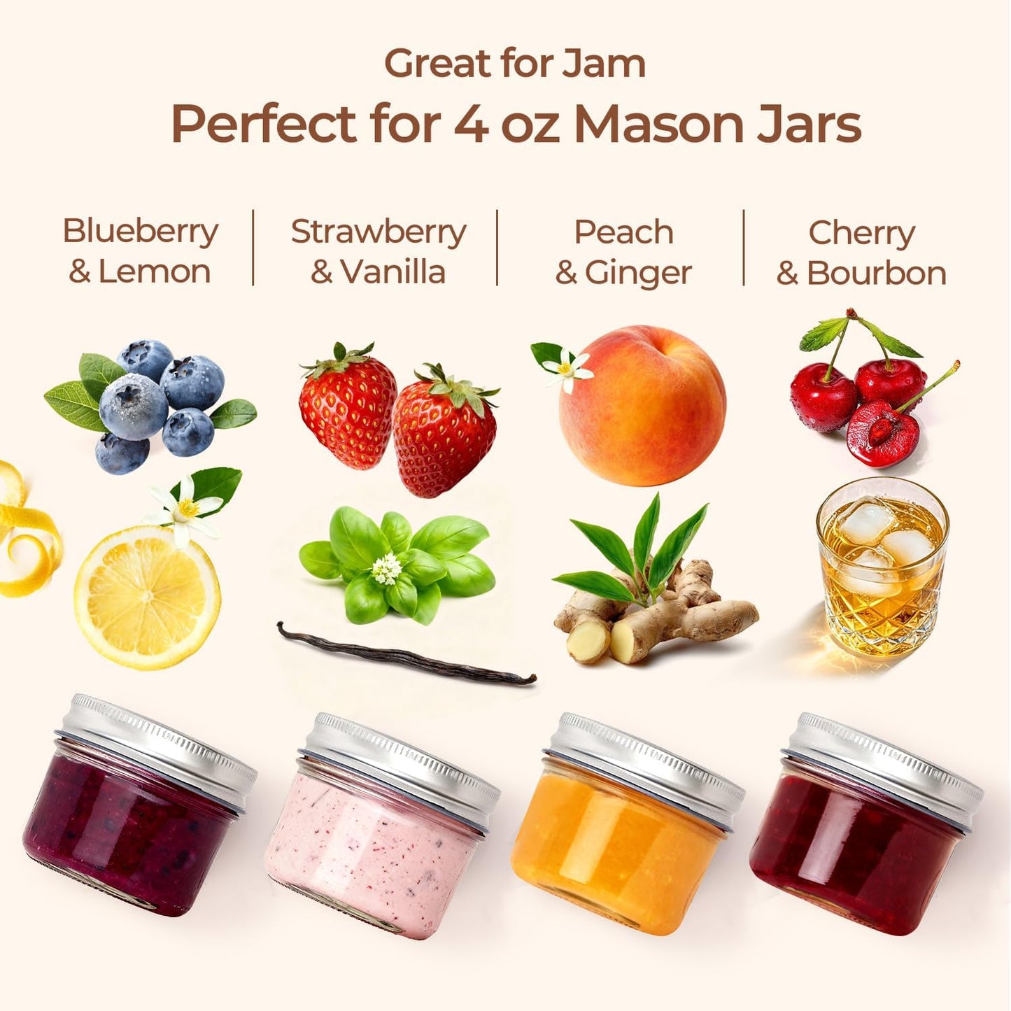 ComSaf 4oz Glass Mason Jars 8 Pack Regular Mouth Canning with Lids Clear & NEW