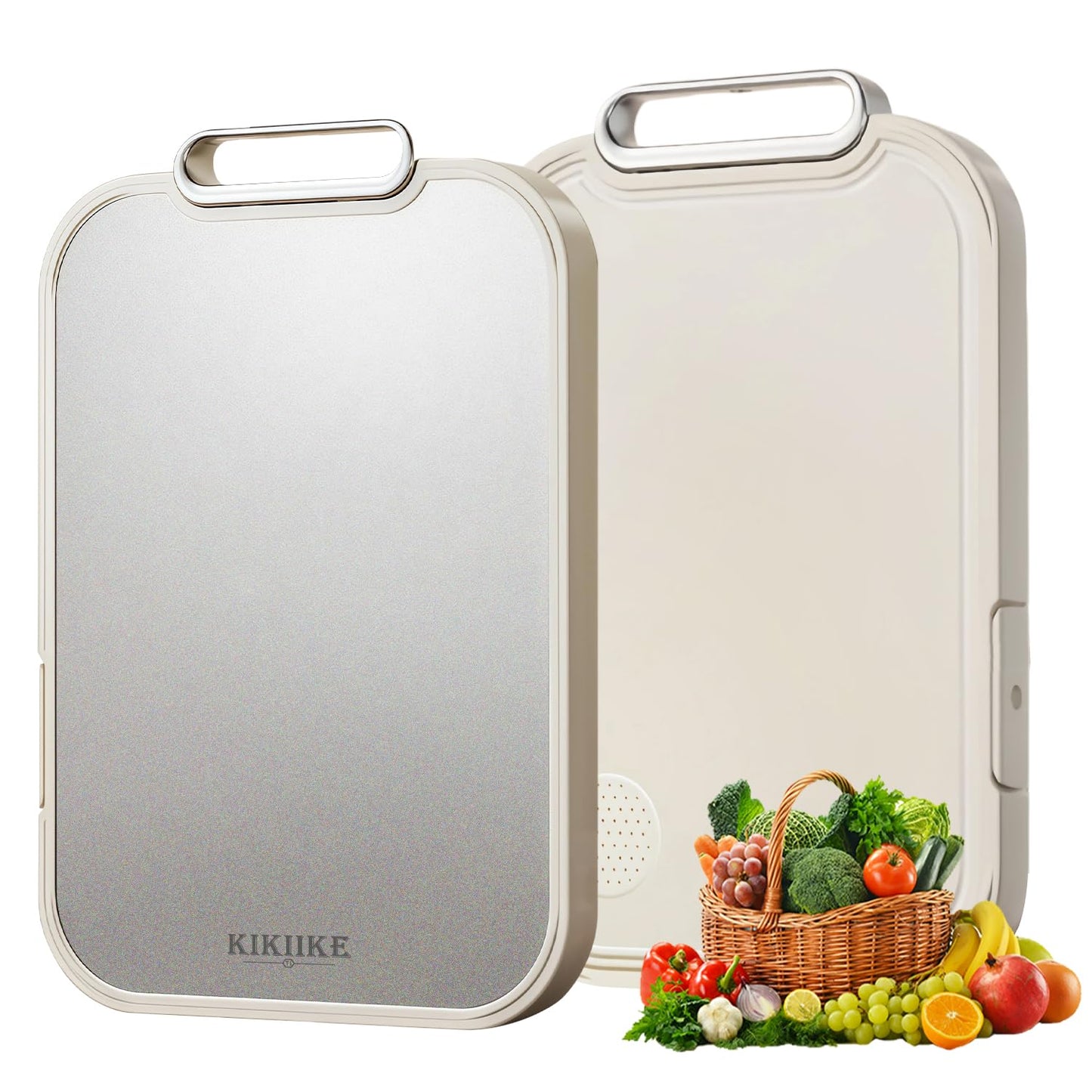 KIKIIKE Titanium Chopping Board Double Sided Silver Cutting 15.9"L x 10.4"W NEW