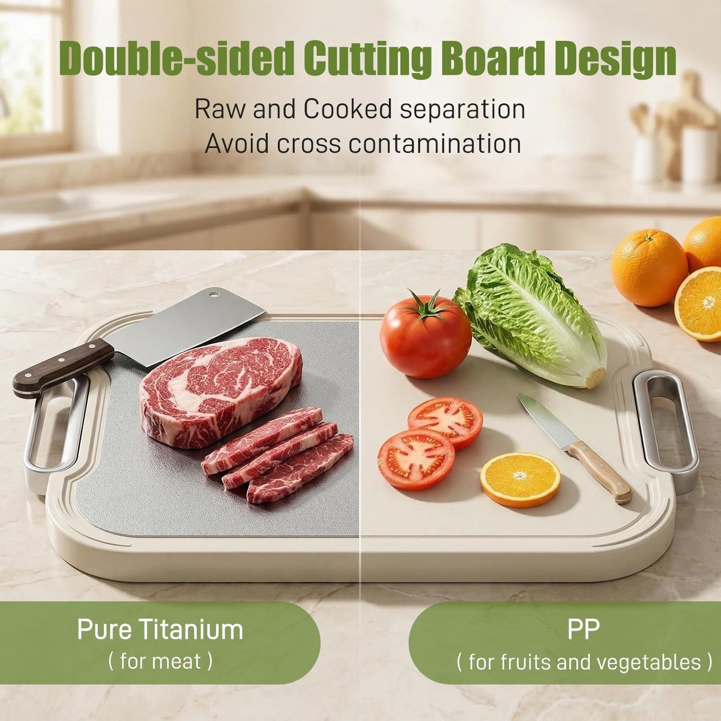 KIKIIKE Titanium Chopping Board Double Sided Silver Cutting 15.9"L x 10.4"W NEW