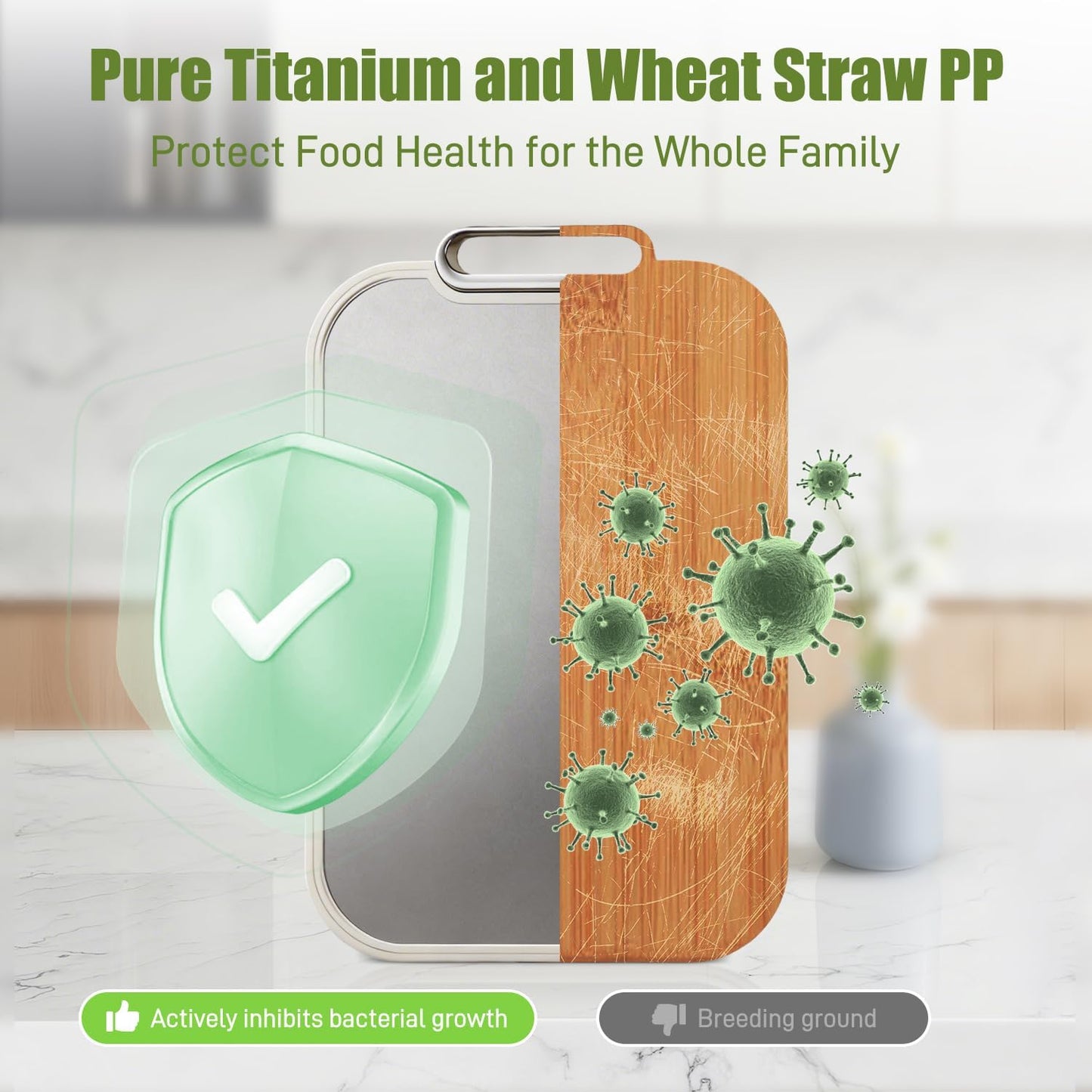 KIKIIKE Titanium Chopping Board Double Sided Silver Cutting 15.9"L x 10.4"W NEW