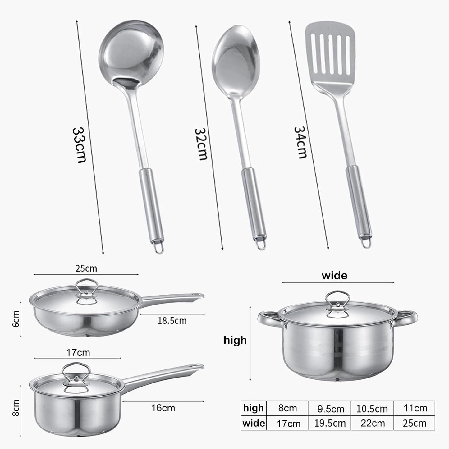 15 Piece Stainless Steel Pot and Pan Cookware Set Premium Nonstick Silver DEMO