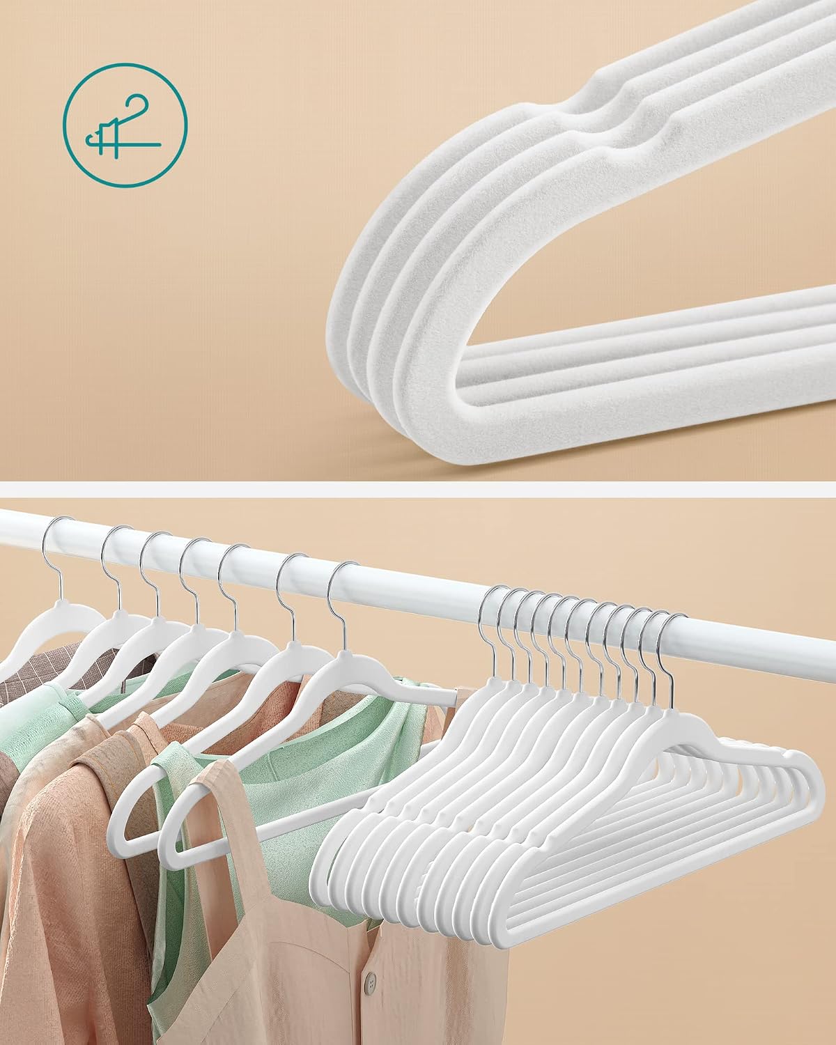 SONGMICS 30 Piece Velvet Coat Hangers Space-Saving High Capacity White Size NEW