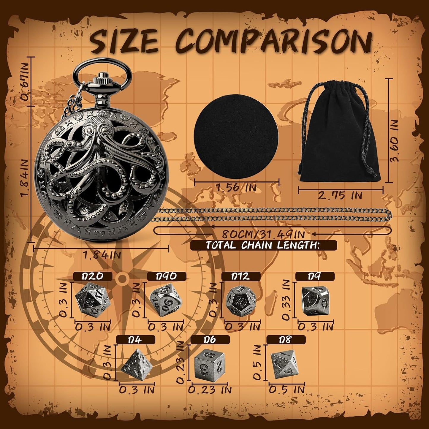 Infinity Guard 7-Piece Polyhedral Metal Role Playing Dice Set Black 3.23 NEW