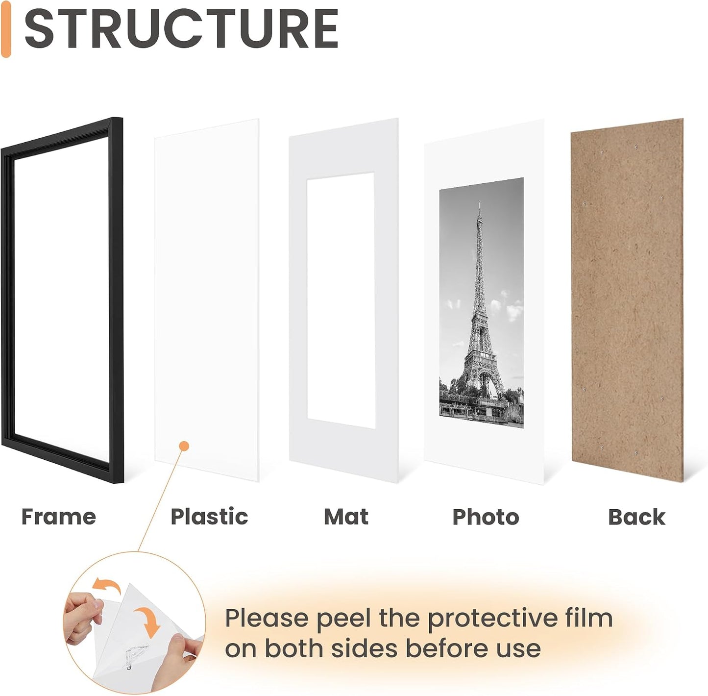 upsimples 11x14 Picture Frame Set of 5 Black Wall & Tabletop Frames Size NEW