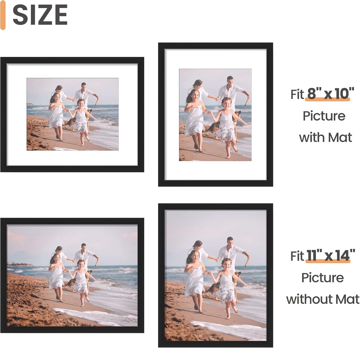 upsimples 11x14 Picture Frame Set of 5 Black Wall & Tabletop Frames Size NEW