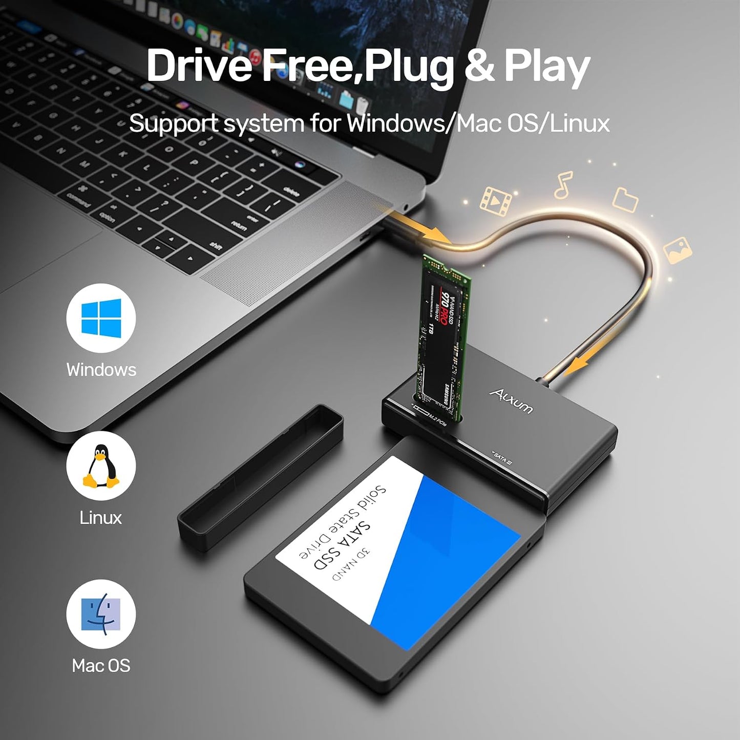 Alxum USB Enclosures 3.2 Gen 2 NVME M.2 to SATA SSD Enclosure Tool-Free DEMO