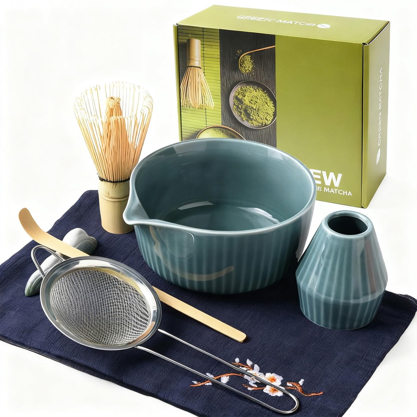 Authentic 7-Piece Matcha Tea Ceremony Starter Kit - Blue Japanese Sets NEW