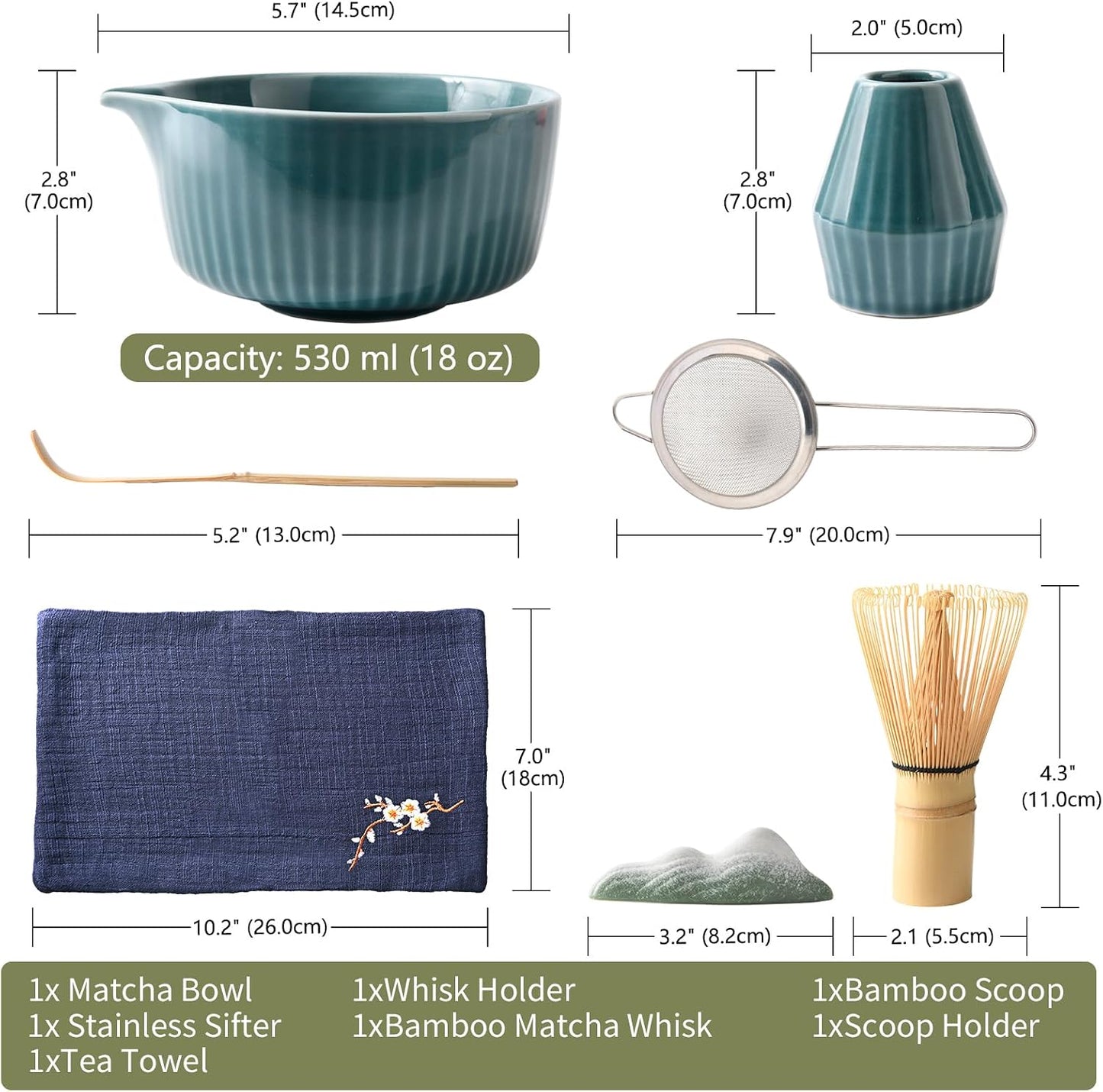 Authentic 7-Piece Matcha Tea Ceremony Starter Kit - Blue Japanese Sets NEW