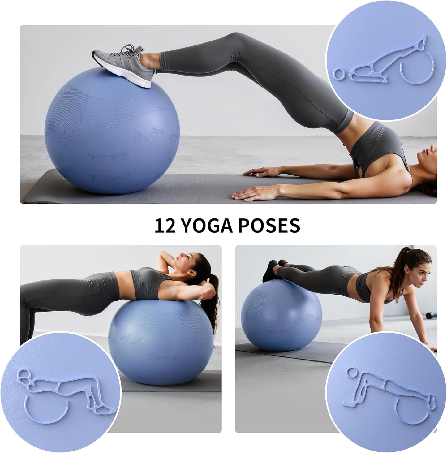 FITMIND 65cm Blue Exercise Ball for Gym Fitness Workout with Postures Size NEW