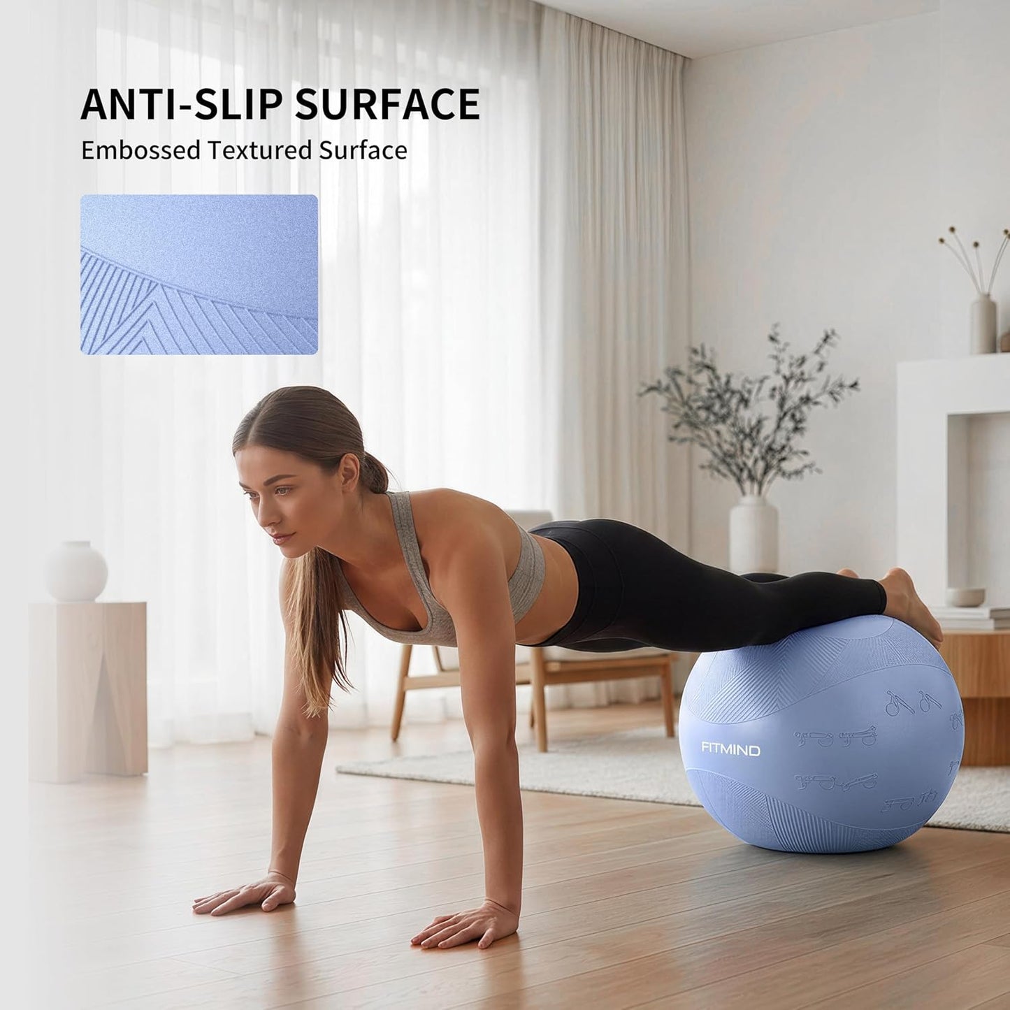 FITMIND 65cm Blue Exercise Ball for Gym Fitness Workout with Postures Size NEW