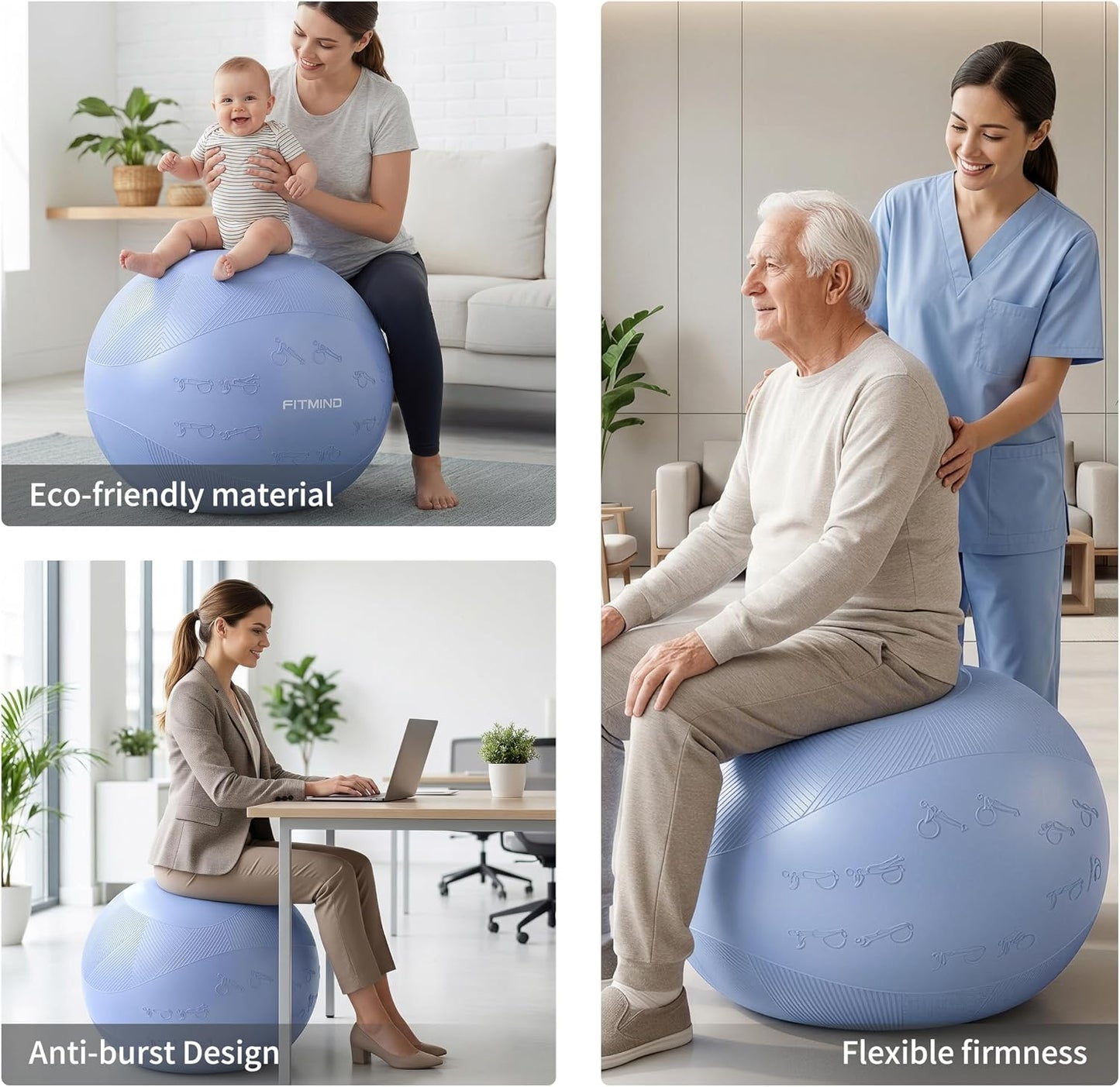 FITMIND 65cm Blue Exercise Ball for Gym Fitness Workout with Postures Size NEW
