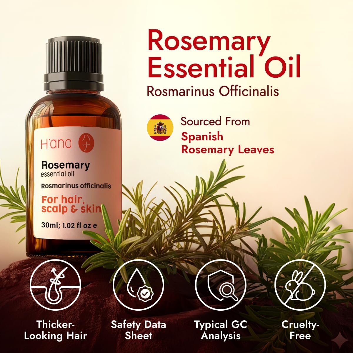 H'ana 30ml Rosemary Essential Oil for Aromatherapy DIY Candle Soap Making NEW