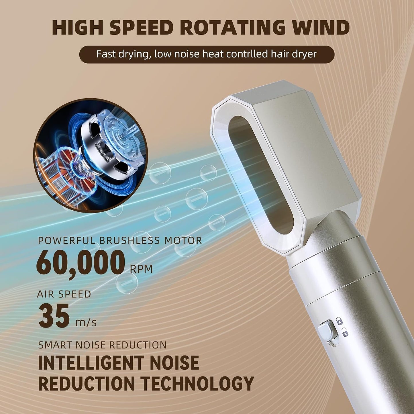 WUBBO Hot Air Styler Brush High-Speed Airflow 3 Heat Settings Light DEMO