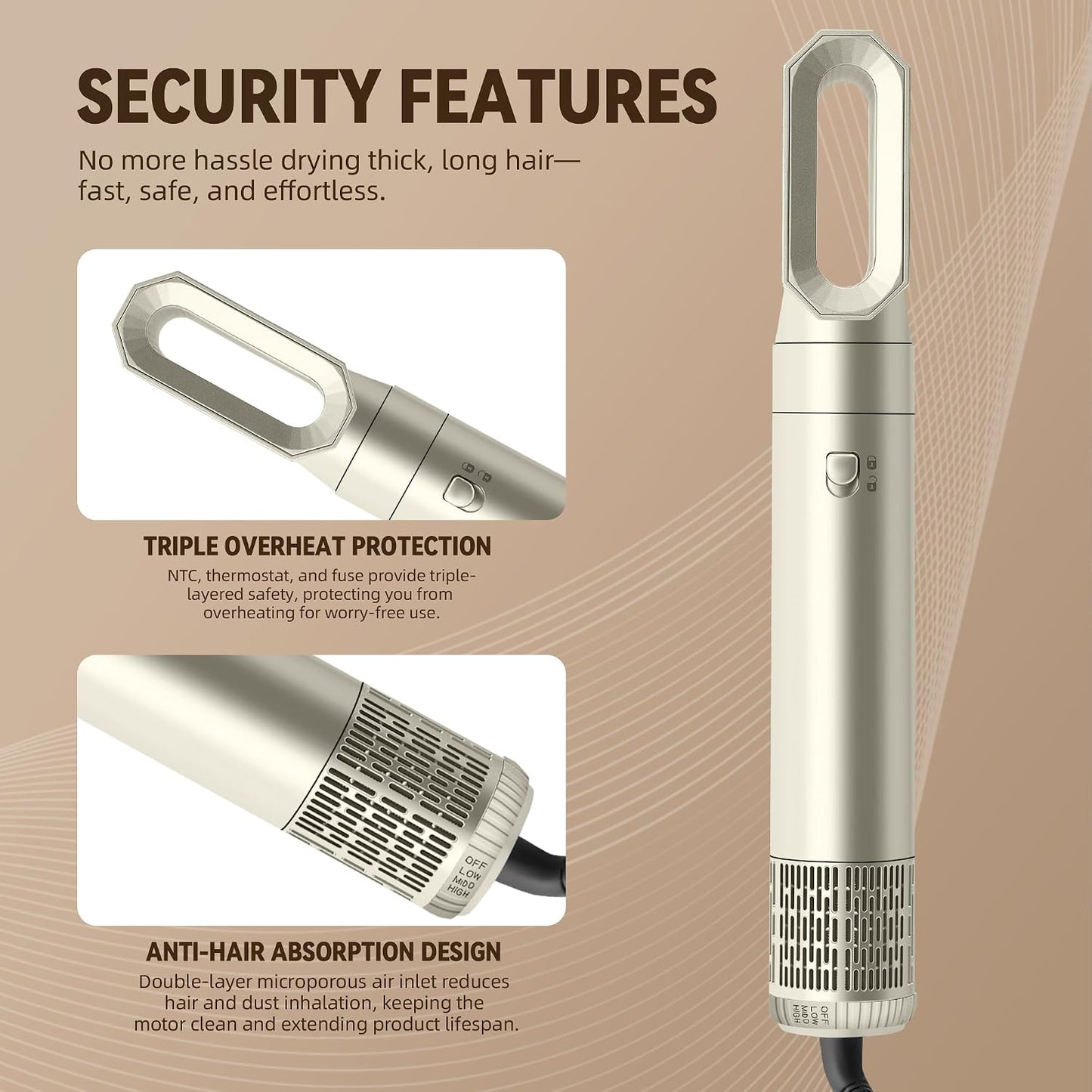 WUBBO Hot Air Styler Brush High-Speed Airflow 3 Heat Settings Light DEMO