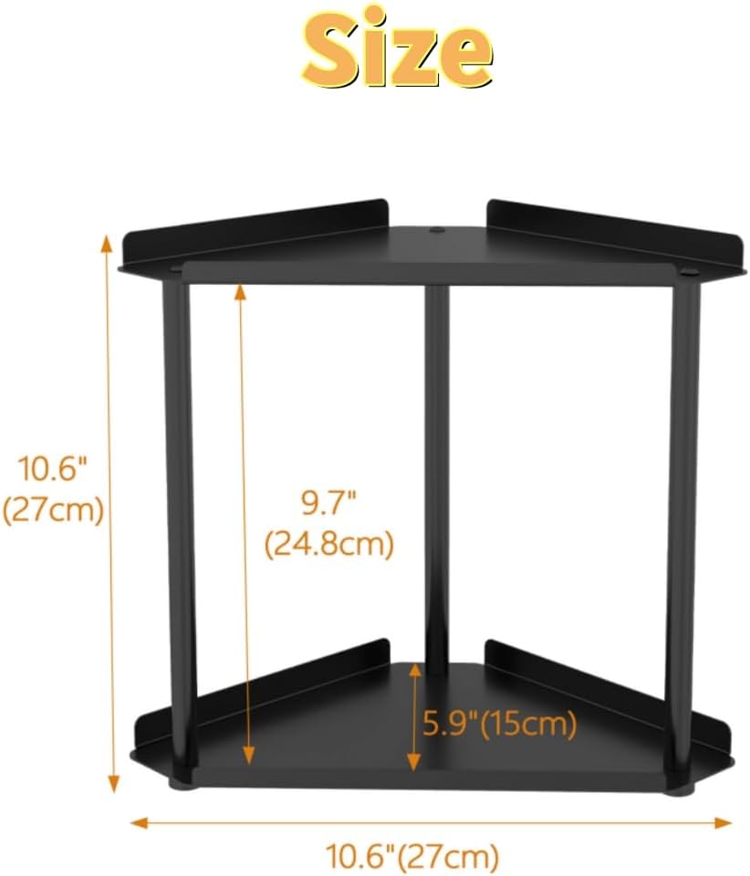 Sleek 2-Tier Bathroom Vanity Organizer Shelf, Black, 27x27x1cm, Makeup DEMO