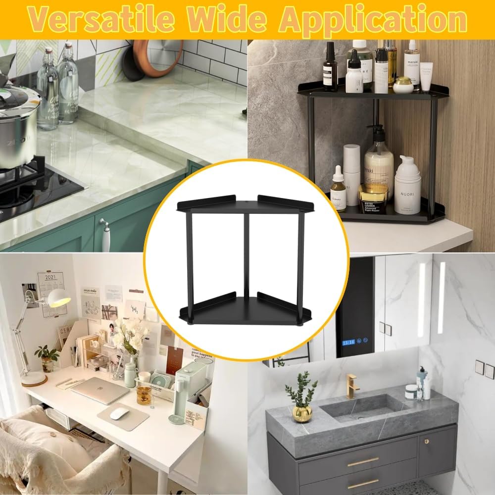 Sleek 2-Tier Bathroom Vanity Organizer Shelf, Black, 27x27x1cm, Makeup DEMO