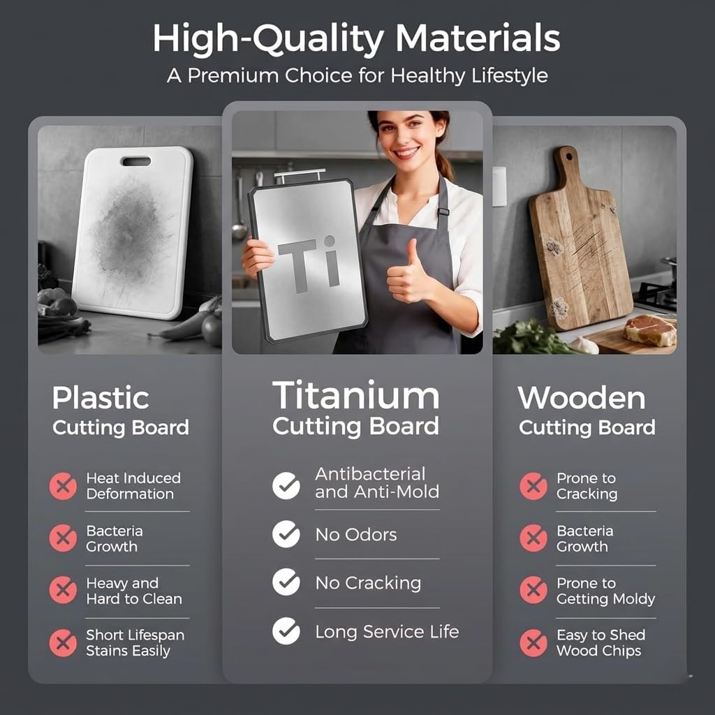 Titanium Chopping Board Textured Double-Sided Kitchen Cutting Grey 16"L x NEW